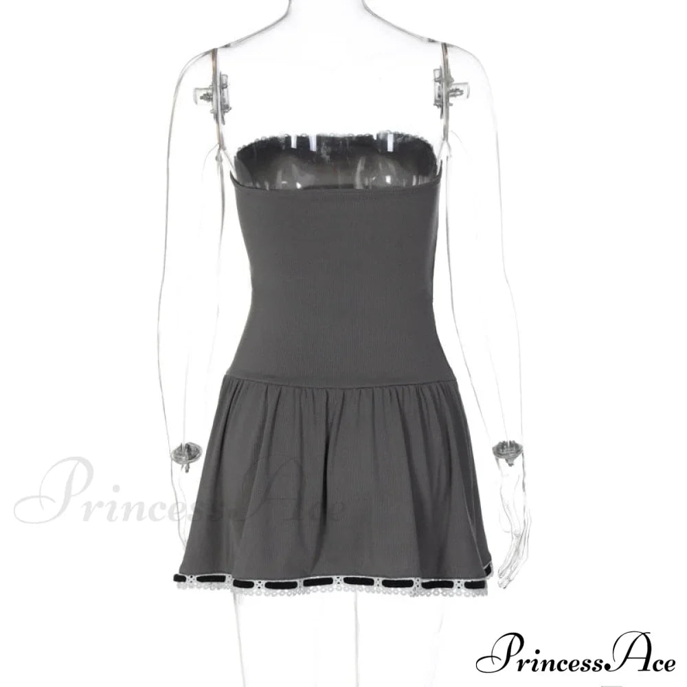 Grey Tube Lace Charming Strap Mini Dress image 11