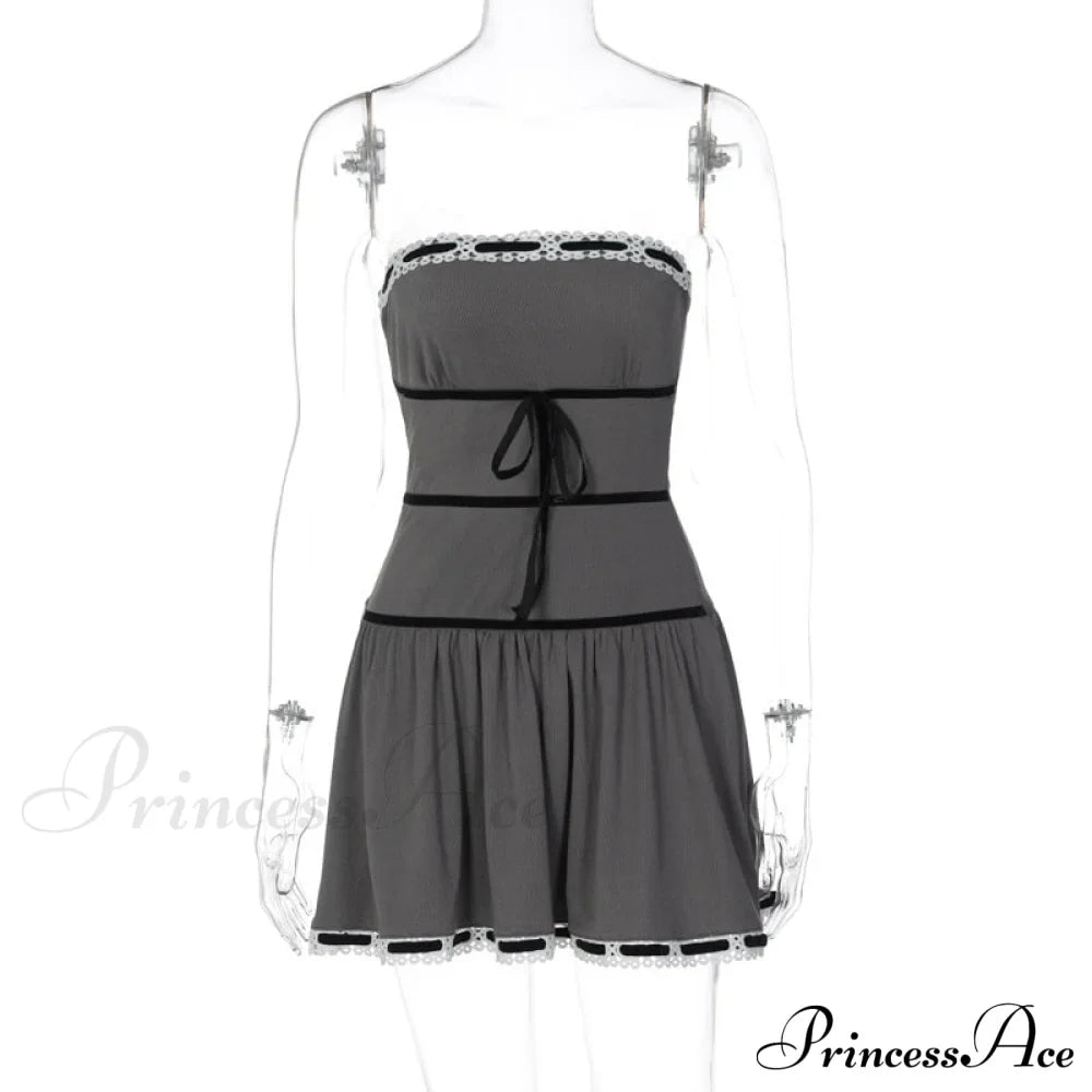 Grey Tube Lace Charming Strap Mini Dress image 9