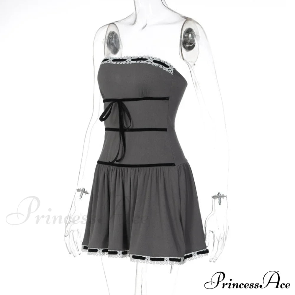 Grey Tube Lace Charming Strap Mini Dress image 10