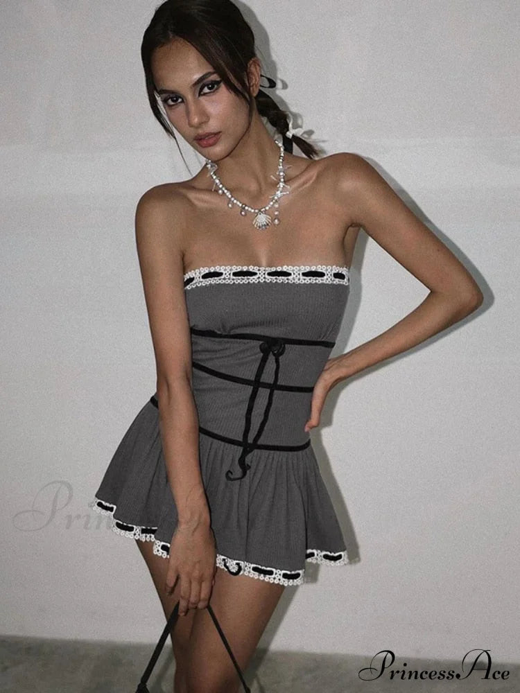 Grey Tube Lace Charming Strap Mini Dress image 1