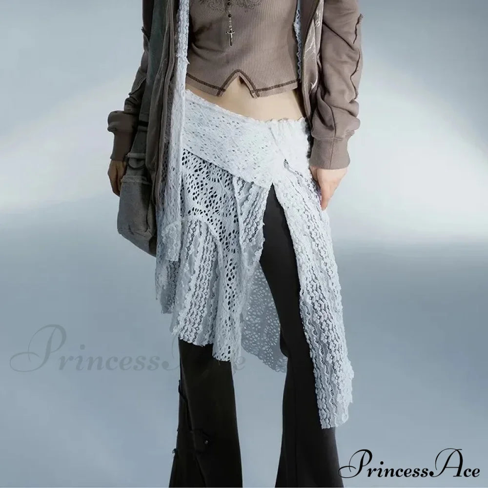 Grunge Lace Irregular Tulle Patchwork Streetwear Skirt image 2