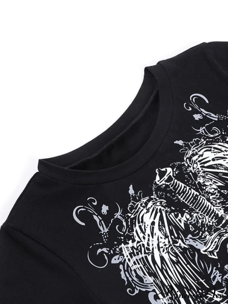 Grunge Wing Print Trendy Ribbed Knit Crop Top image 6