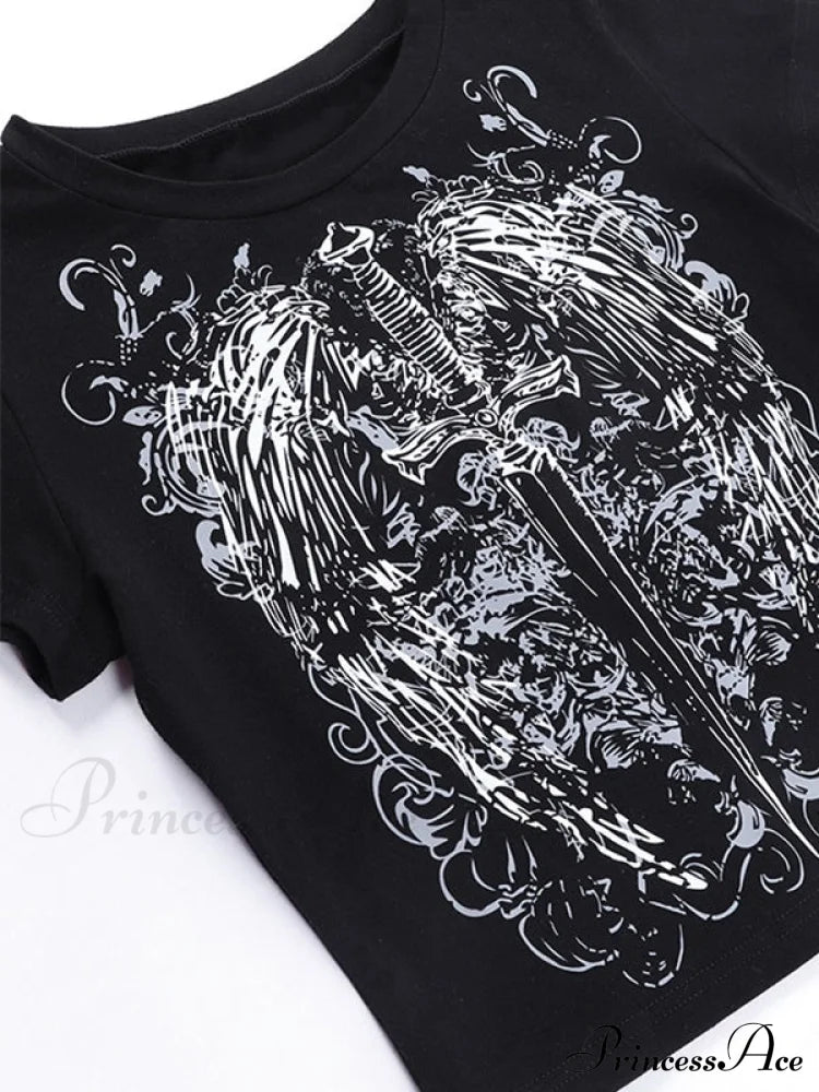 Grunge Wing Print Trendy Ribbed Knit Crop Top image 7