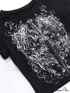 Grunge Wing Print Trendy Ribbed Knit Crop Top image 7