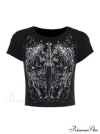 Grunge Wing Print Trendy Ribbed Knit Crop Top image 5