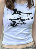 Guitar Print Sleeveless Y2K Casual Ribbed Women Crop Harajuku Fashion Vest 90s Street Outfits Tank top image 2