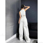 Gyaru White Cargo Jeans Wide Leg Pants image 4