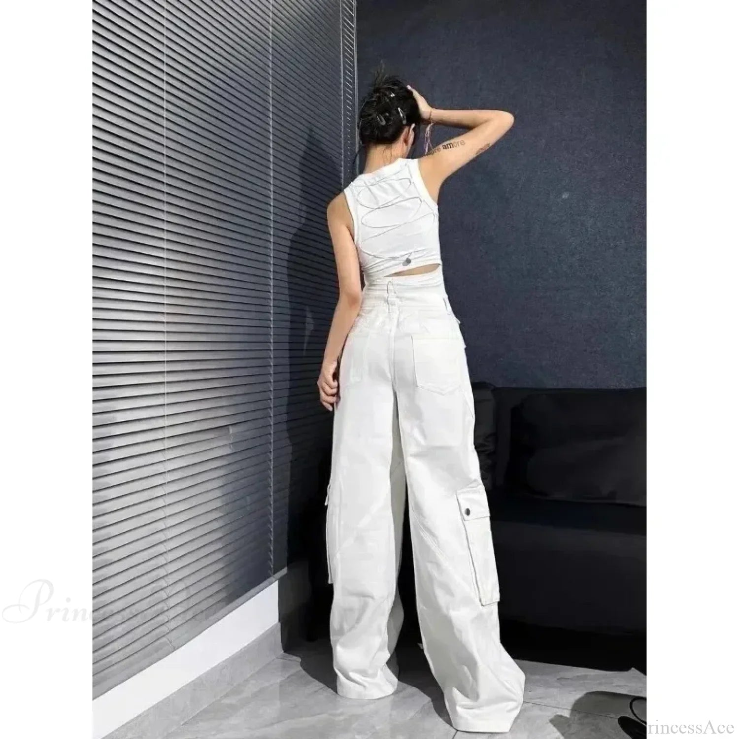 Gyaru White Cargo Jeans Wide Leg Pants image 4