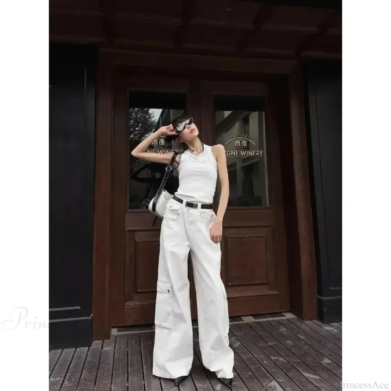 Gyaru White Cargo Jeans Wide Leg Pants image 5