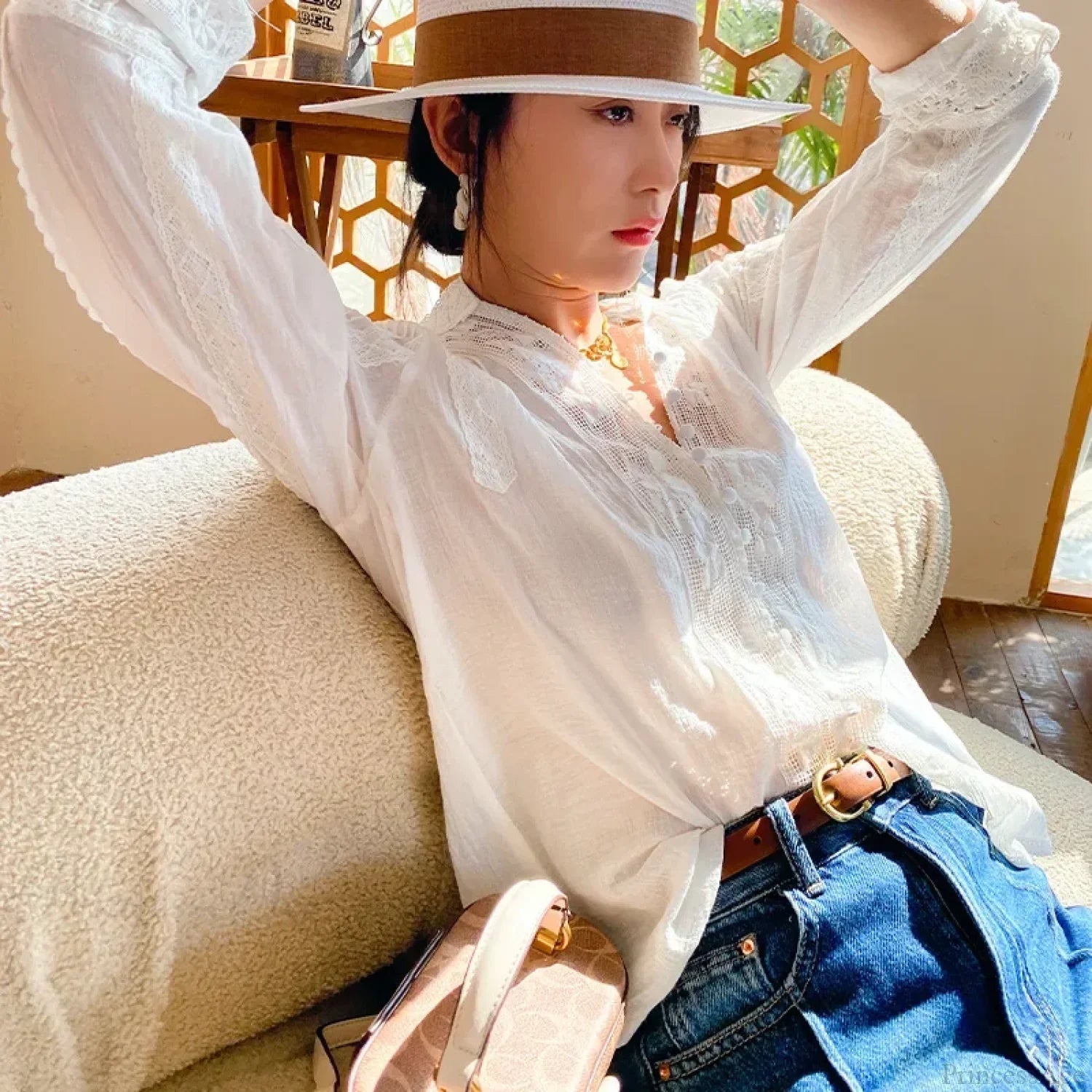 Gypsy Boho Floral Embroidered Lace Long Sleeve Blouse image 3
