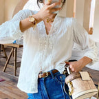 Gypsy Boho Floral Embroidered Lace Long Sleeve Blouse image 1