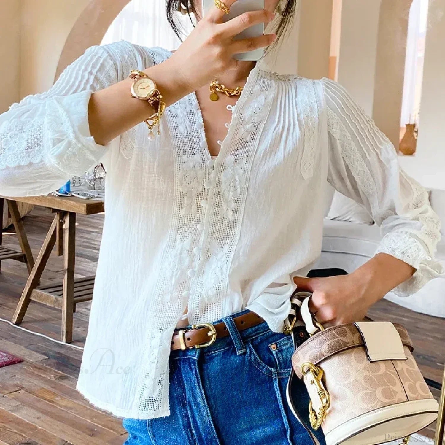 Gypsy Boho Floral Embroidered Lace Long Sleeve Blouse image 1