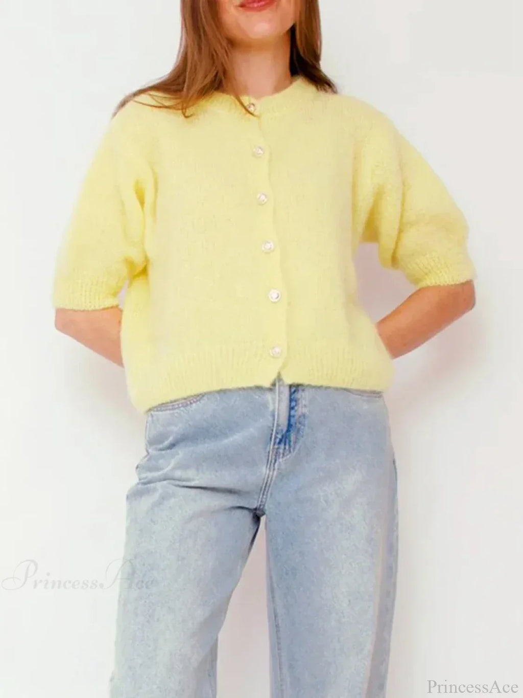 Half Sleeve O Neck Button-Up Knit Cardigan image 1