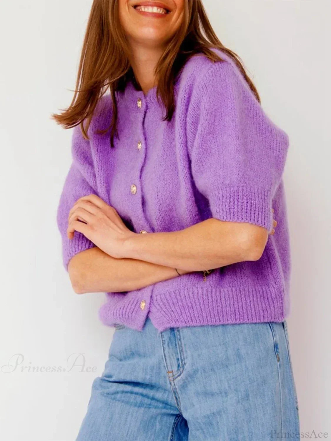 Half Sleeve O Neck Button-Up Knit Cardigan image 6