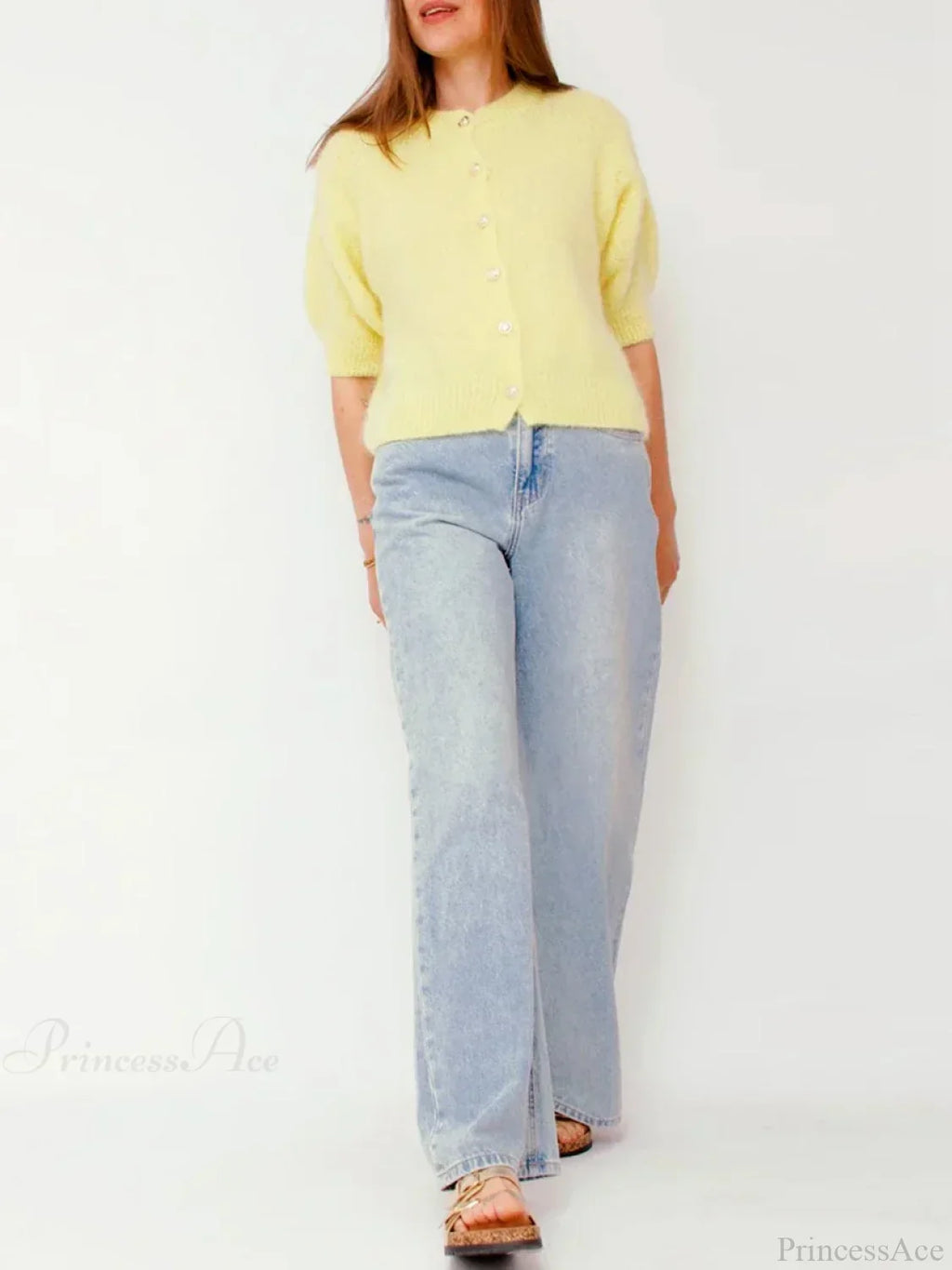 Half Sleeve O Neck Button-Up Knit Cardigan image 2