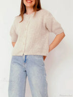 Half Sleeve O Neck Button-Up Knit Cardigan image 3