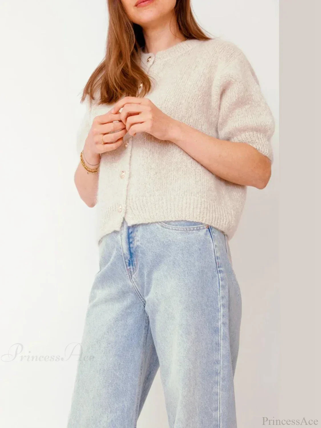 Half Sleeve O Neck Button-Up Knit Cardigan image 7