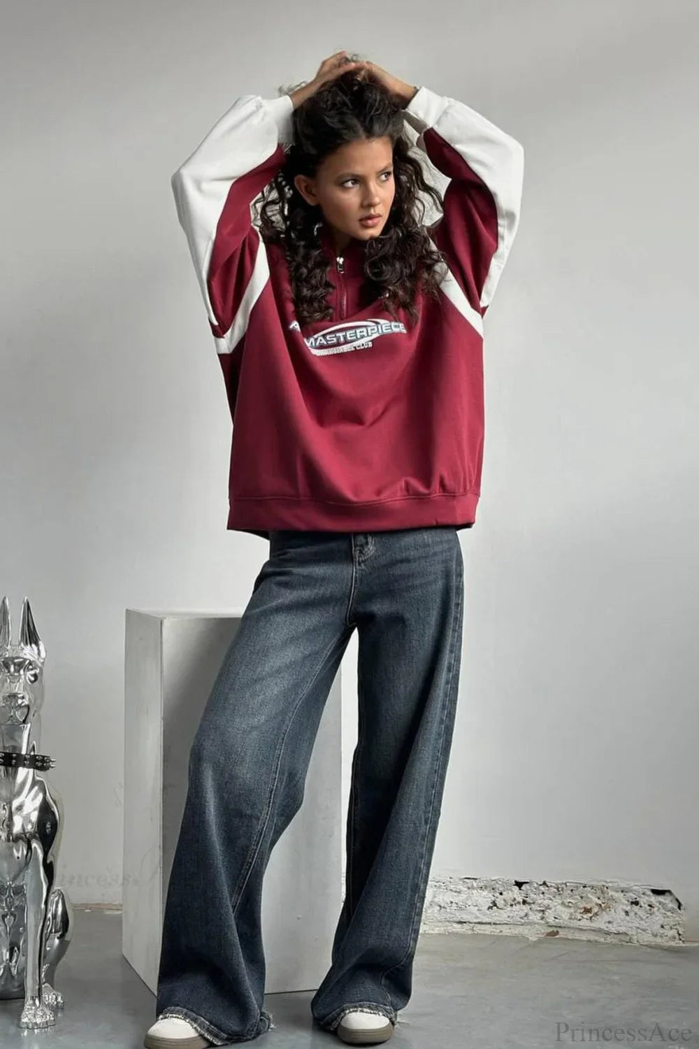 Half-Zip Stand Collar Letter Print Hoodie image 4