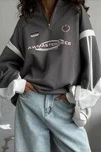Half-Zip Stand Collar Letter Print Hoodie image 1