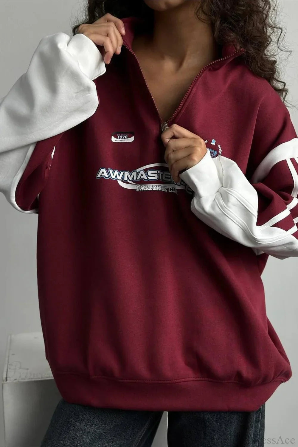 Half-Zip Stand Collar Letter Print Hoodie image 3