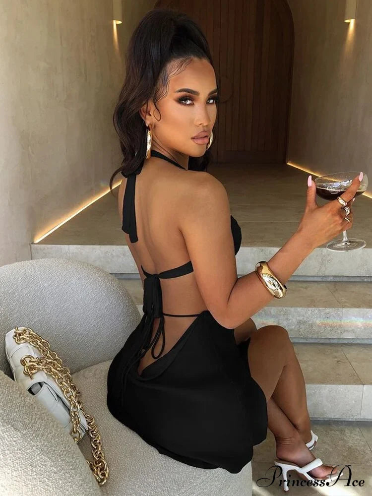 Halter Backless Bandage Women Slim Bodycon Hollow Out Warm-Season Mini Strapless Party Sexy Gown Dress image 5
