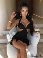 Halter Backless Bandage Women Slim Bodycon Hollow Out Warm-Season Mini Strapless Party Sexy Gown Dress image 1