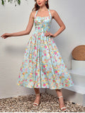 Halter Backless Print Floral Pink Dress image 5