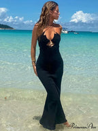 Halter Backless Tie Up Maxi Dress image 5