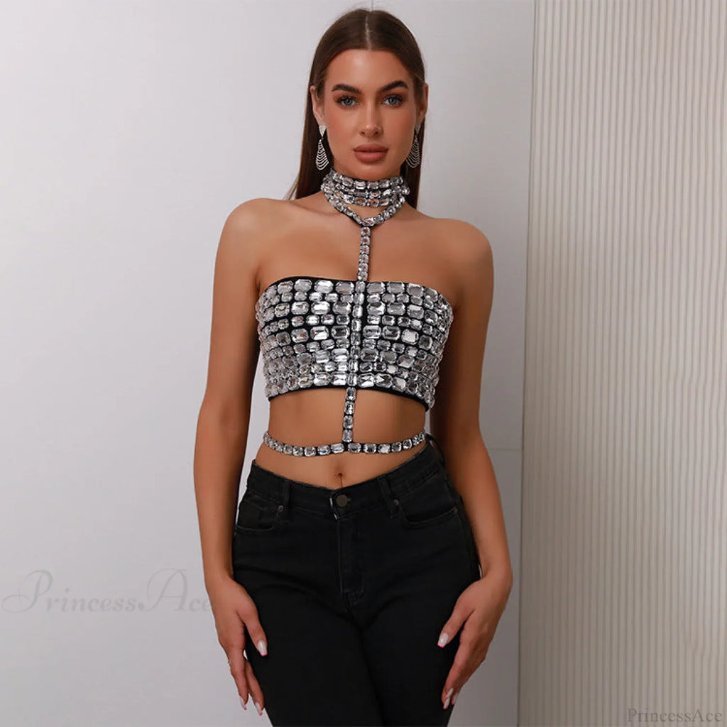 Halter Beaded Lace-Up Bandage Crop Prom Dress image 4