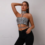Halter Beaded Lace-Up Bandage Crop Prom Dress image 2