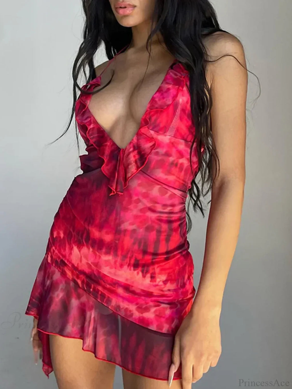 Halter Chiffon Folds Mini Dress image 1