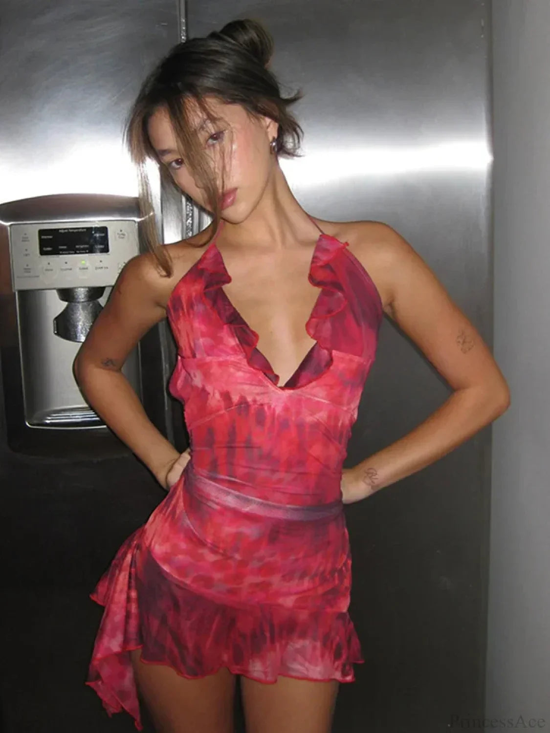 Halter Chiffon Folds Mini Dress image 3