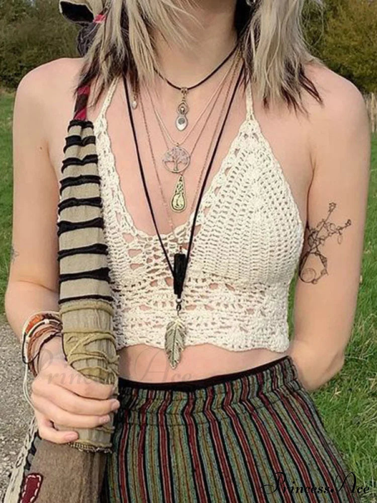 Halter Crochet Hollow Trendy Crop Tops image 4