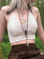 Halter Crochet Hollow Trendy Crop Tops image 1