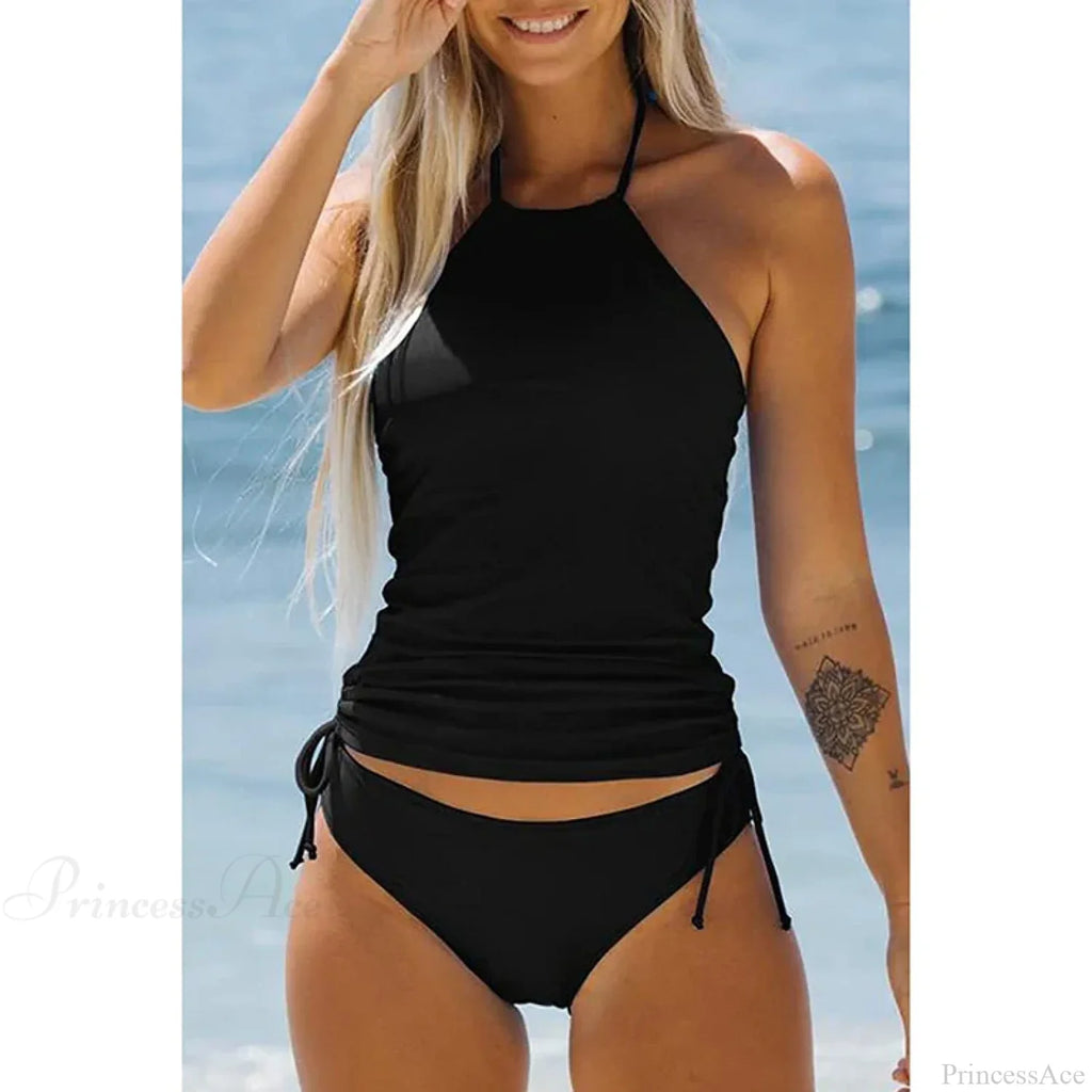Halter Crop Panties Solid Two Piece Set image 1
