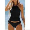 Halter Crop Panties Solid Two Piece Set image 1