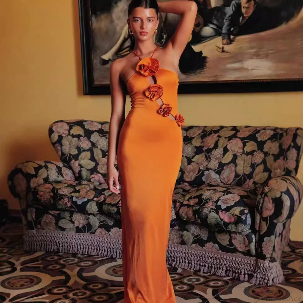 Halter Cutout Floral Slim Fit Maxi Prom Dress image 1