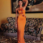Halter Cutout Floral Slim Fit Maxi Prom Dress image 1