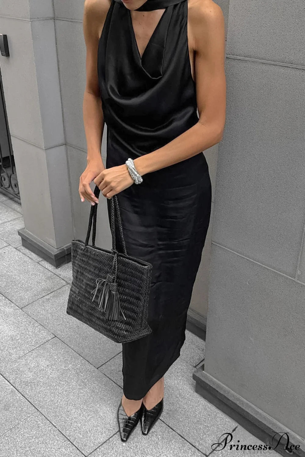 Halter Draped Satin Curvy Maxi Dress image 2