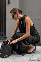 Halter Draped Satin Curvy Maxi Dress image 5