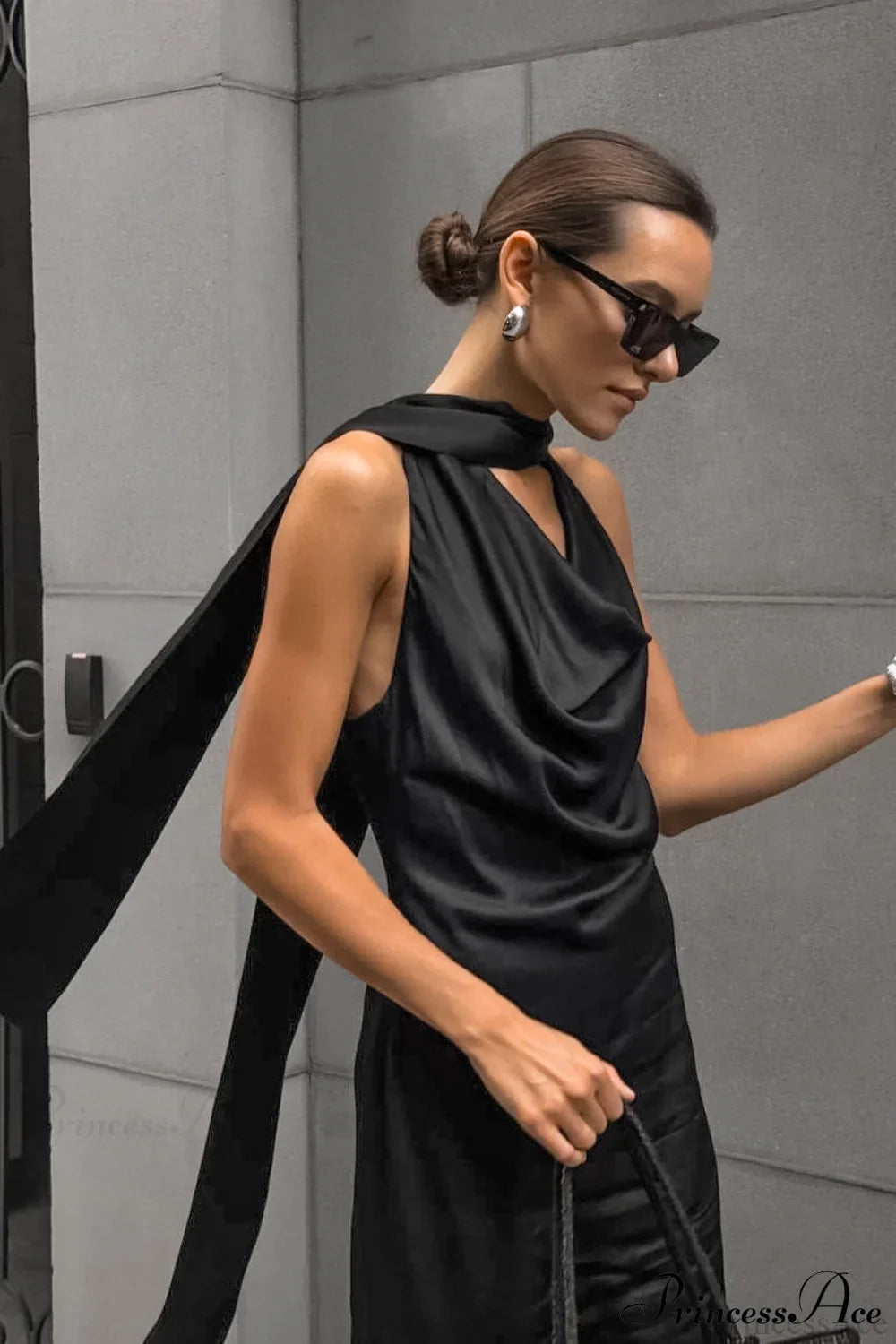 Halter Draped Satin Curvy Maxi Dress image 3