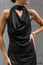 Halter Draped Satin Curvy Maxi Dress image 4