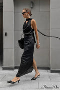 Halter Draped Satin Curvy Maxi Dress image 1