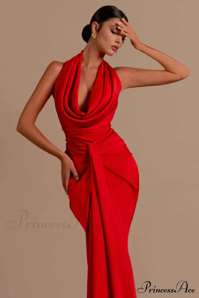 Halter Draped Stylish Mermaid Maxi Dress image 3
