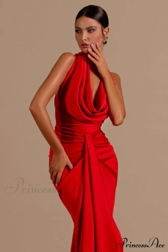 Halter Draped Stylish Mermaid Maxi Dress image 4