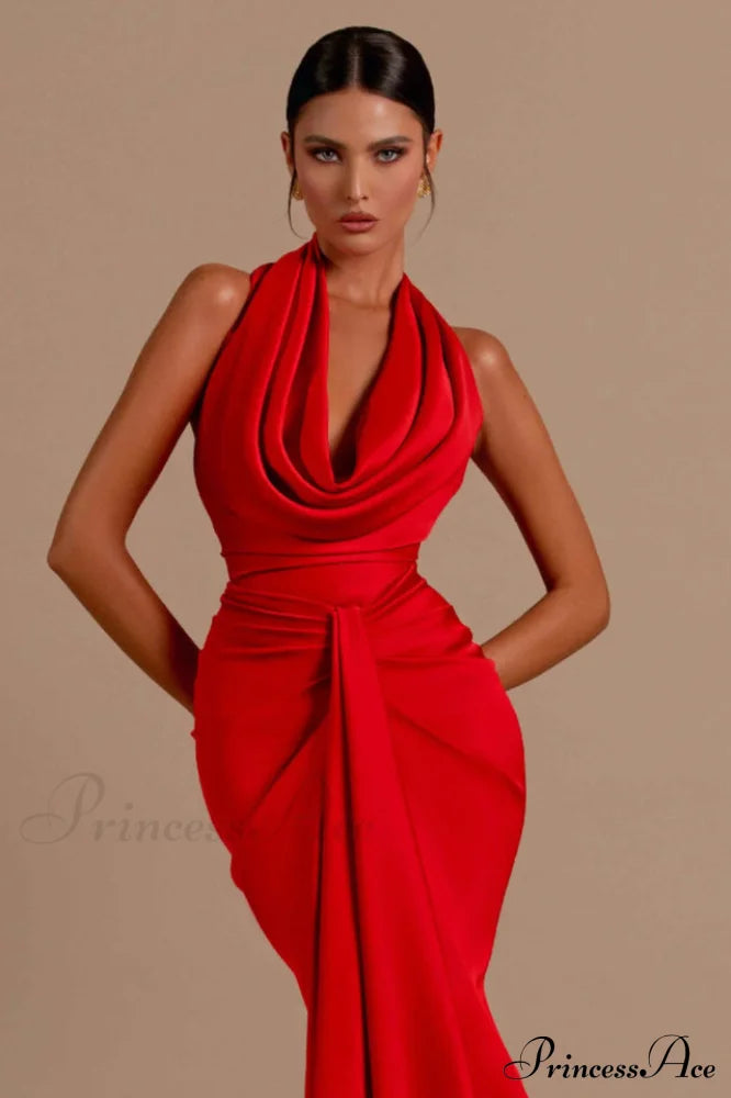 Halter Draped Stylish Mermaid Maxi Dress image 2
