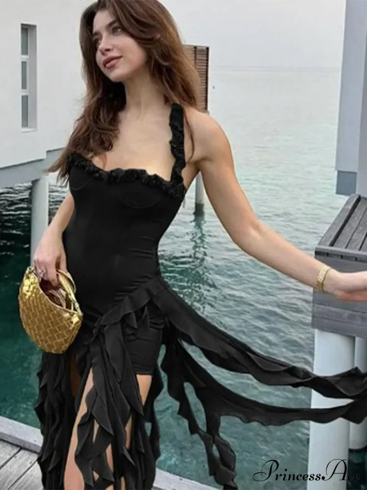 Halter Fringe Stylish Midi Dress image 7