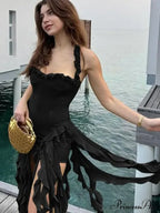 Halter Fringe Stylish Midi Dress image 7