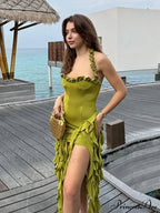 Halter Fringe Stylish Midi Dress image 1
