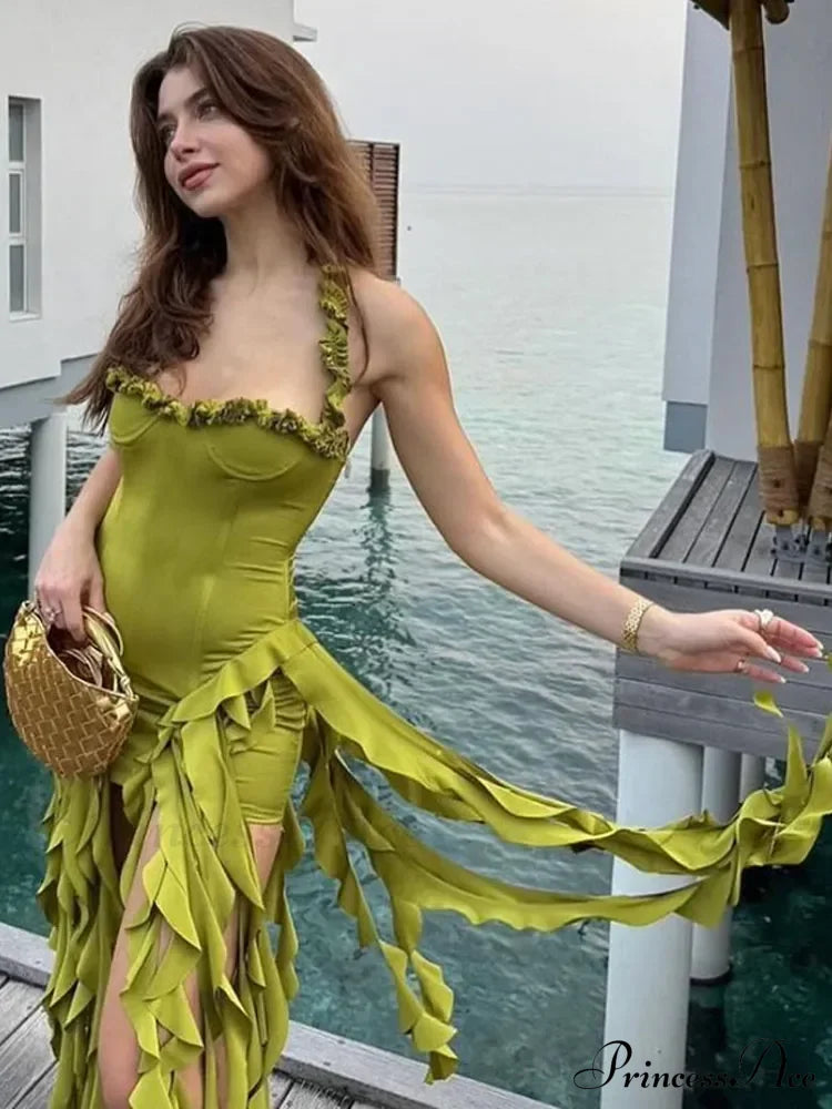 Halter Fringe Stylish Midi Dress image 2